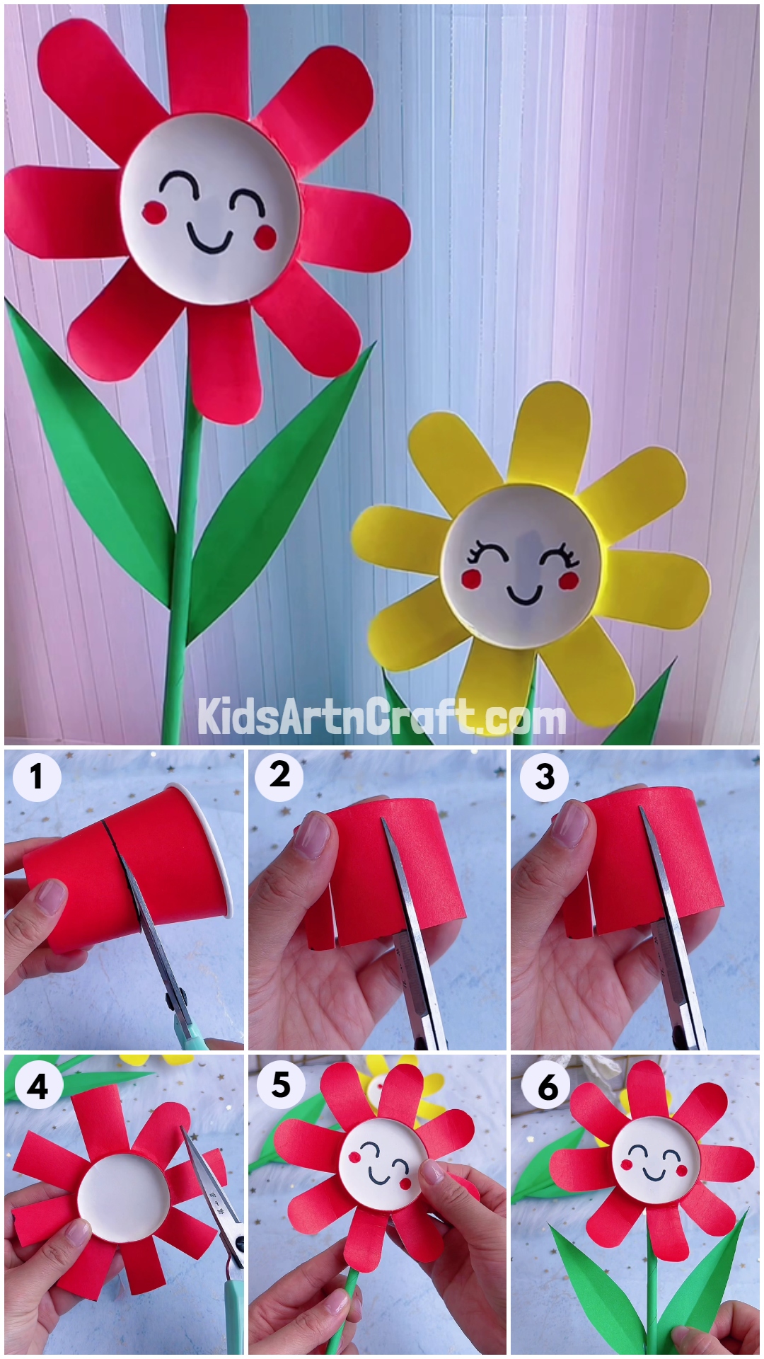 A straightforward way to craft paper cup flowers with preschoolers - Simple To Make Paper Cup Flower Craft For Preschoolers