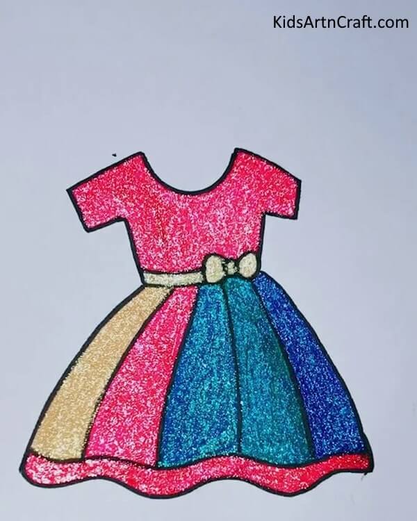 Six-year-olds can draw these - Beautiful Dress Drawing Idea Using Glitter