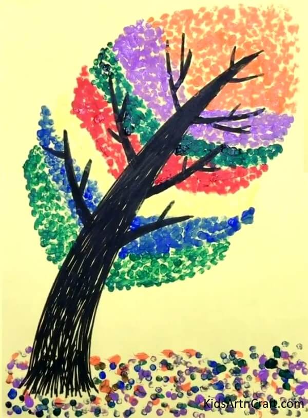 Cotton Swab Tree Paintings - Easy for Kids - Cotton Swab Tree Painting