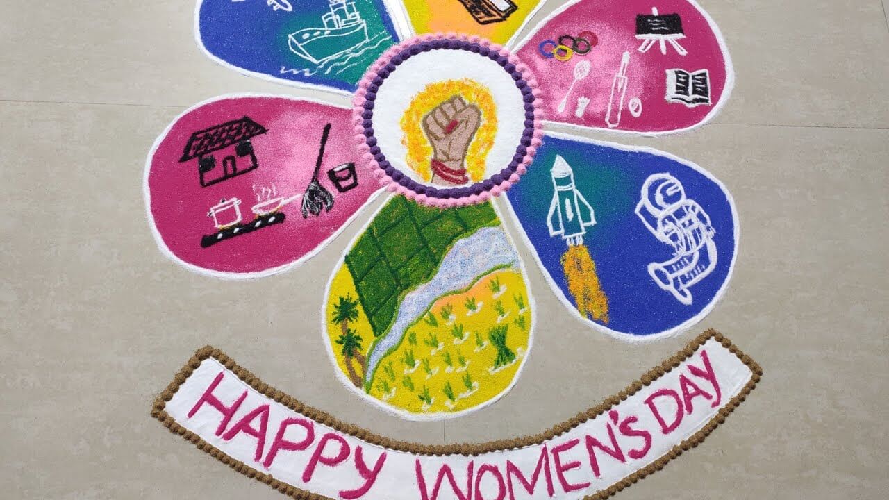 Attractive Women's Day Rangoli Art At Home - Women's Day Creations and Decorations