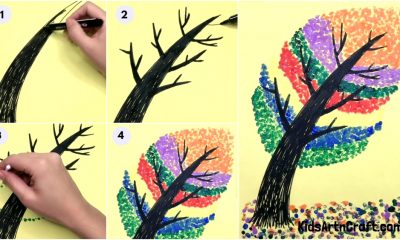 Easy Cotton Swab Tree Painting For Kids - Step by Step Instructions