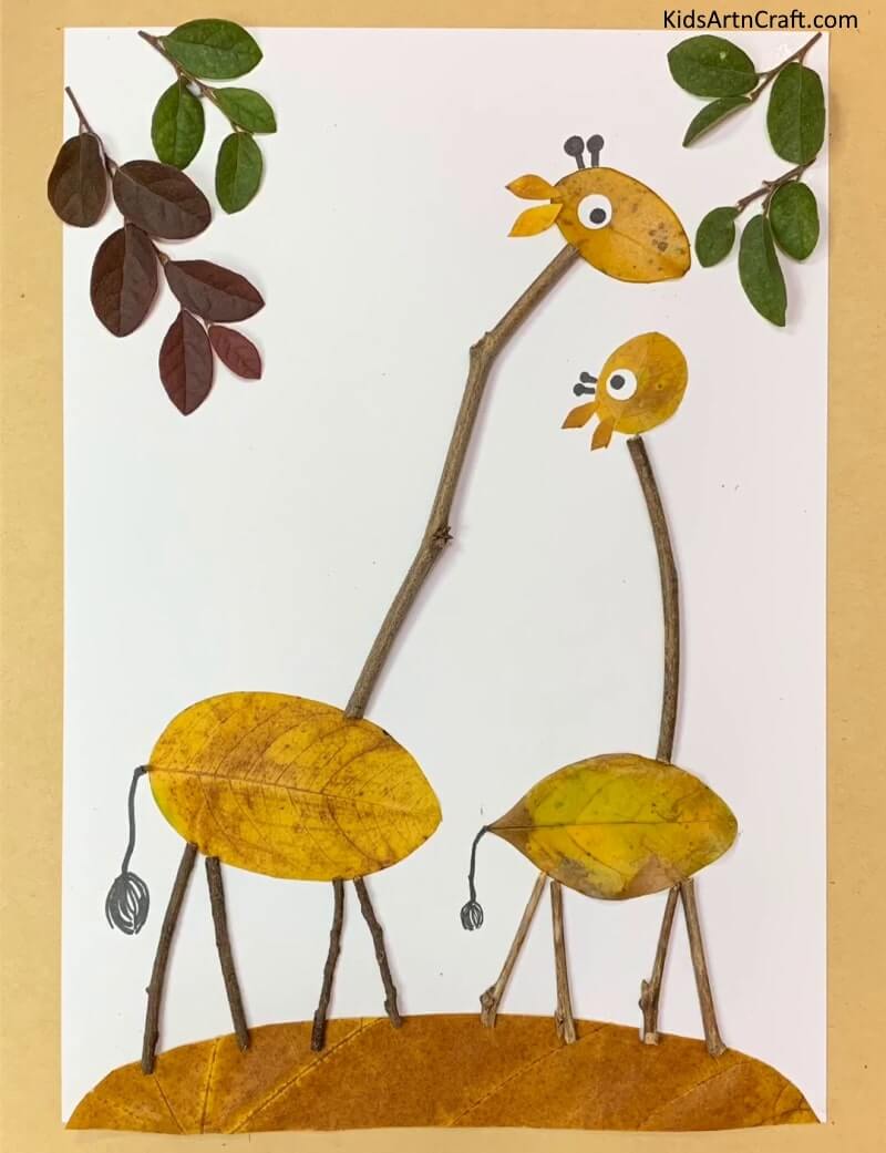 Generate Giraffe Artwork with Discarded Leaves - Giraffe Art And Craft With Fallen Leaves