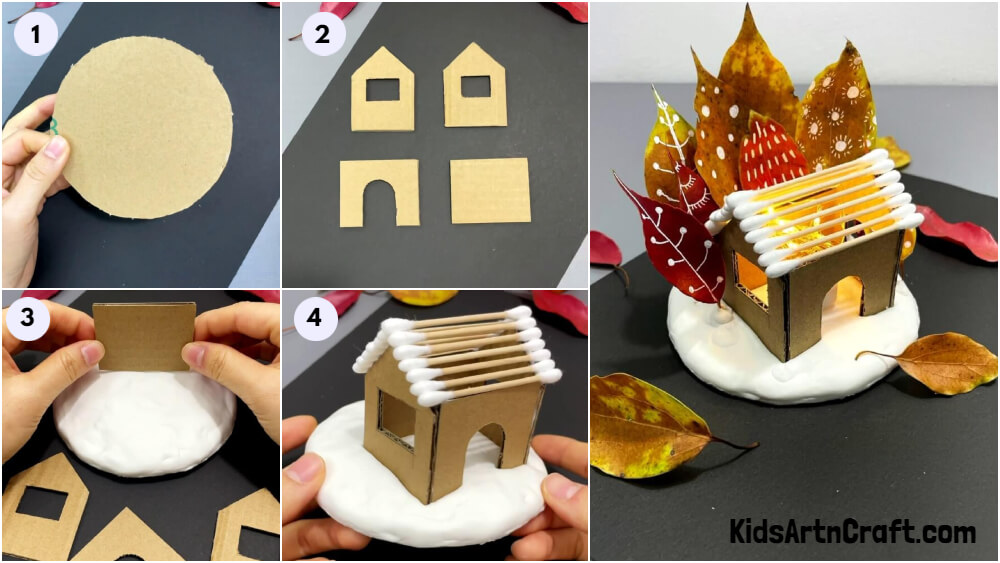 Beautiful House Craft Tutorial With Cardboard And Cotton Swab