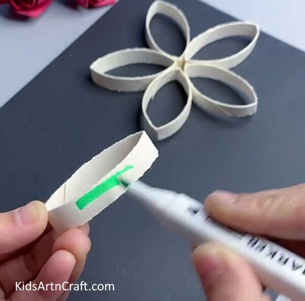 Coloring Leaves - How to Construct a Flower from Recycled Cardboard Tubes: Step-by-Step Directions 