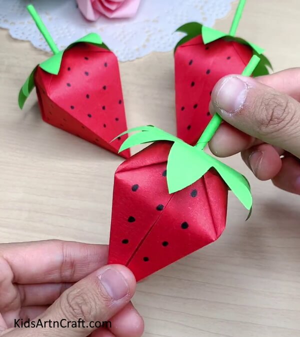 Pasting Leaves Learn How to Construct a Strawberry out of a Paper Plate 