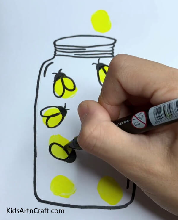Drawing Flies Using Black Marker - Forming a Firefly with String Lights 