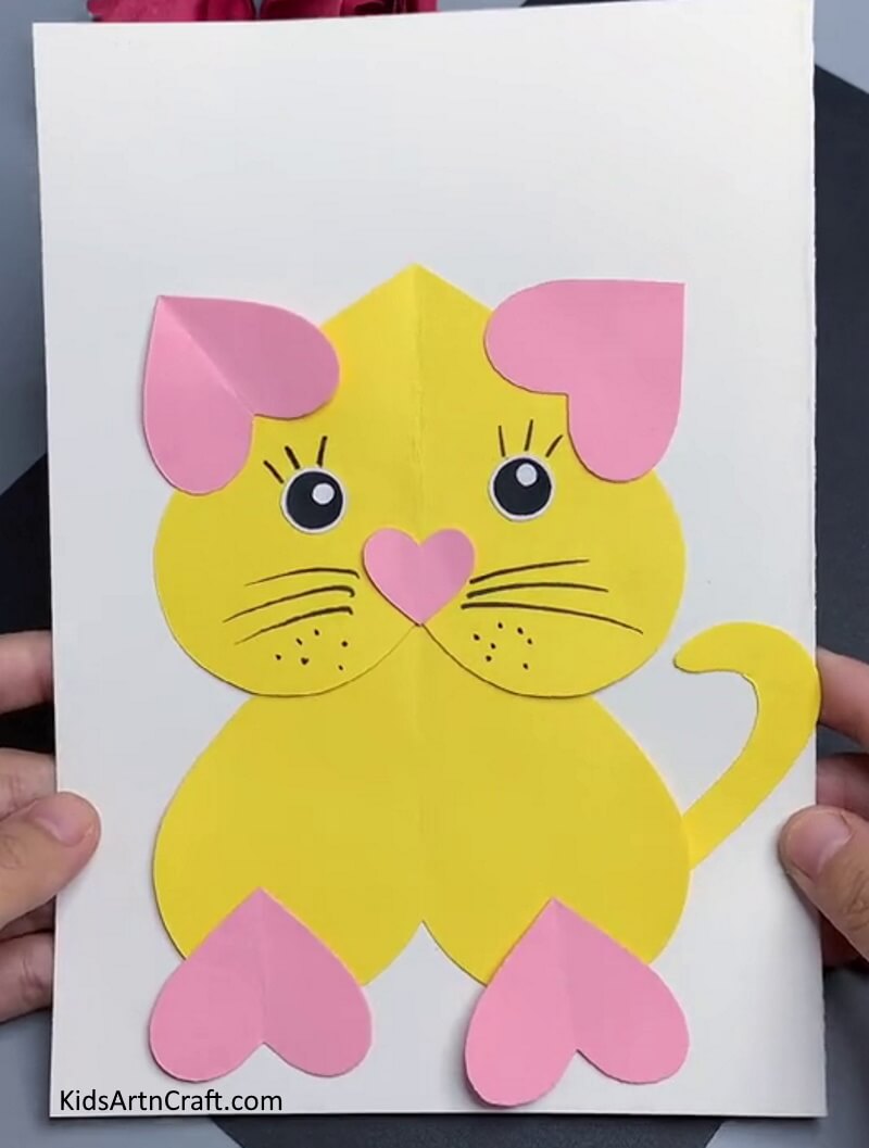 Simple Heart Shaped Paper Cat Craft For Kids
