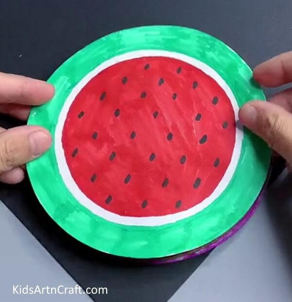 Pasting Watermelon on Other Side - Endearing Paper Watermelon Project For Kindergarten Children