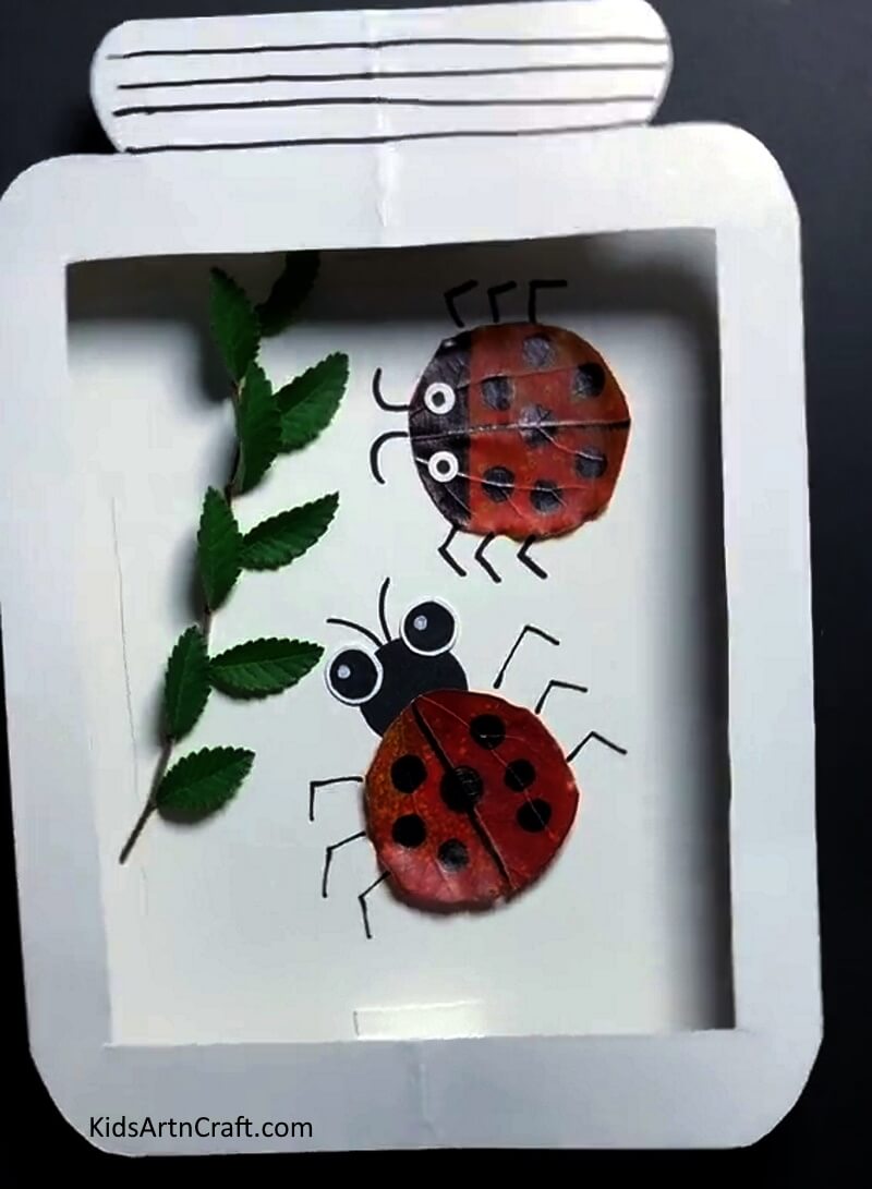 Paper & Leaf Ladybug Craft Completed! - Homemade Ladybugs with Paper & Leaves