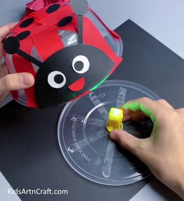 Pasting Light On Lid - Ladybug with Lightning Construction Tutorial for Youngsters