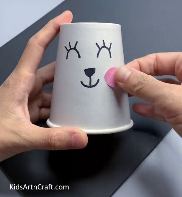 Adding Cheeks - How to Assemble a Bunny Using a Paper Cup for Kids