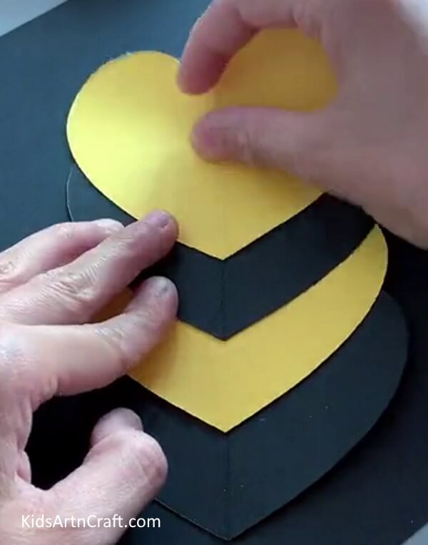 Pasting Yellow Heart - Paper Heart Bee Craft Directions
