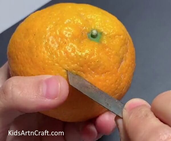 Cutting The Top Of the Orange Peel - Crafting a Lamp Ornament with Orange Peel