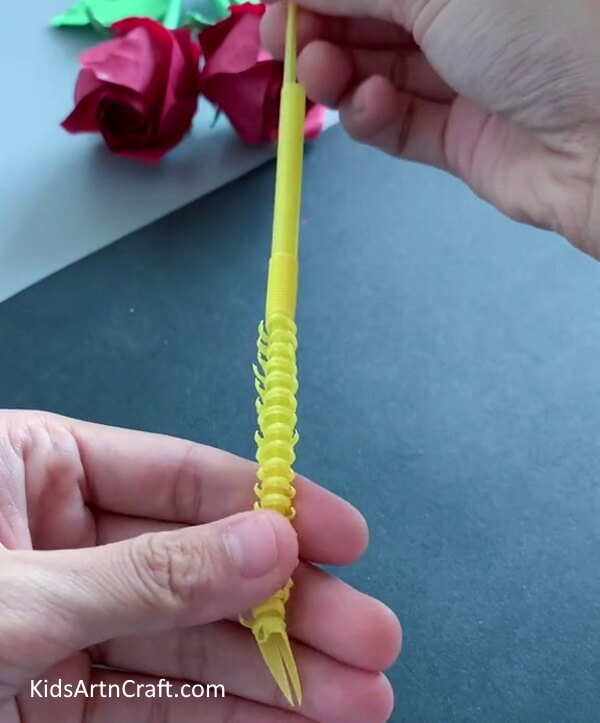 Inserting The Previous Cut Straw - Forming a caterpillar with a straw