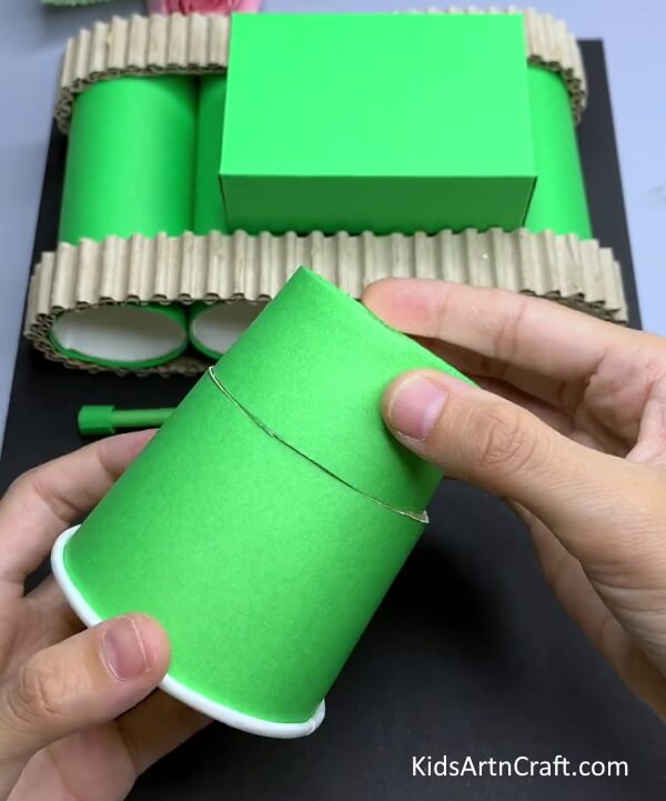 Cutting Paper Cup - Put Together a Recycled Cardboard Tube & Paper Cup Tank Craft In Your Home