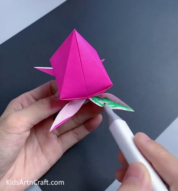Coloring The Leaves- An Easy Way for Kids to Make an Origami Dragon Fruit