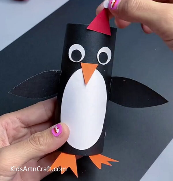 Making Santa Hat For Penguin - DIY toilet paper roll penguin project for children