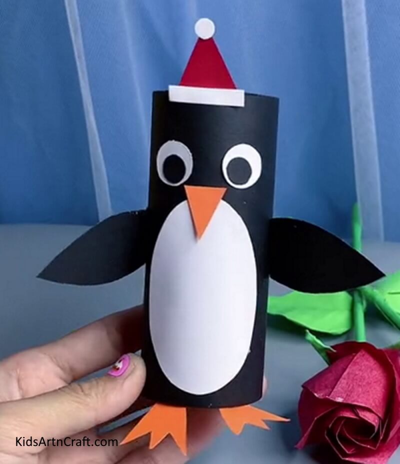 A Penguin Craft Made Using Paper Roll