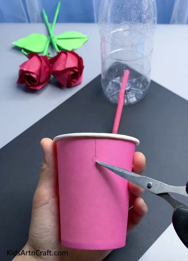 Making Cut On Paper Cup - Constructing a Reusable Fountain from Old Plastic Jugs and Drinking Straws