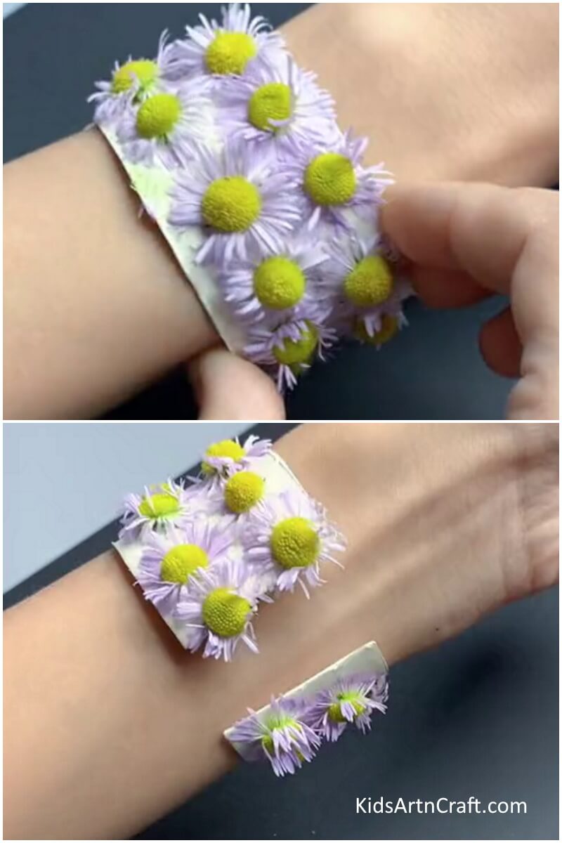 This Is The Final Look Of Our Cardboard Tube Flower Bracelet!- Master the art of forming a flower bracelet out of cardboard tubes.