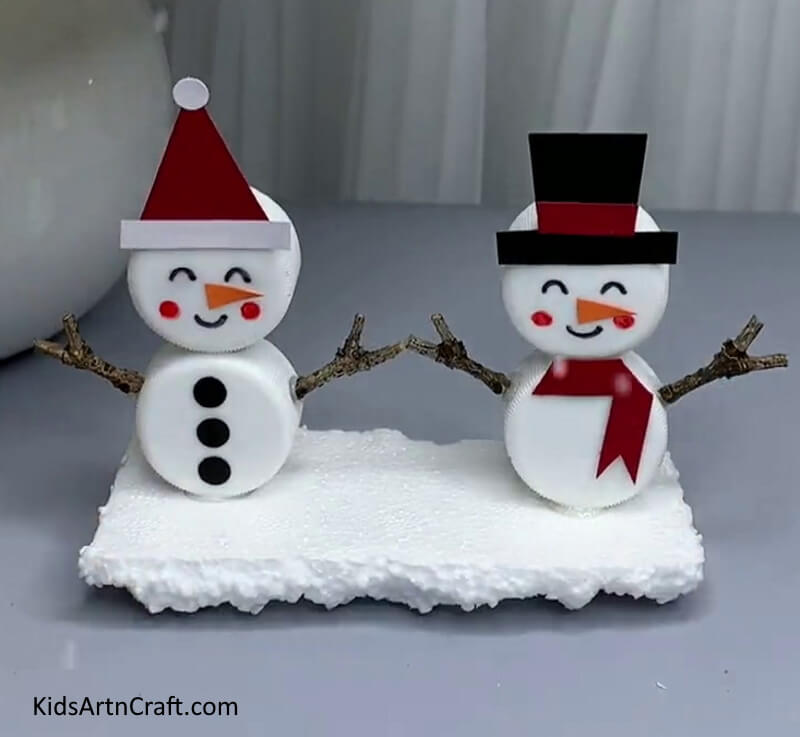 Snowman Art for Kids with Bottle Caps