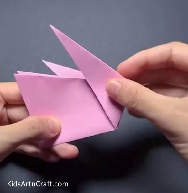 Folding The Triangle Inside An Origami Bunny Craft with Yellow Paper Sun - A Step-by-Step Tutorial for Kids 