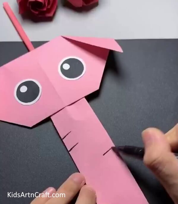 Draw Details on the Trunk - How to Make a Paper Elephant with a Jointed Trunk - Step-by-Step Instructions