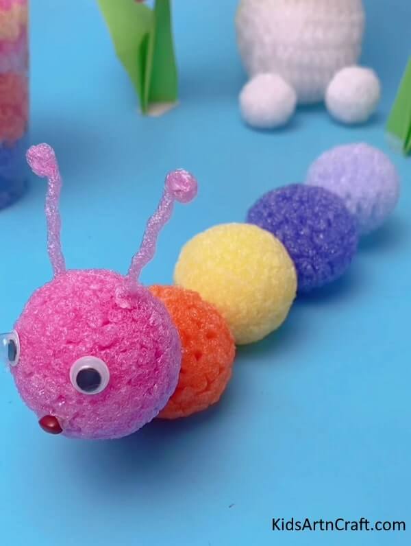 Colorful Caterpillar Craft Using Pom Pom - Home-Made Crafts Using Foam For Kids 
