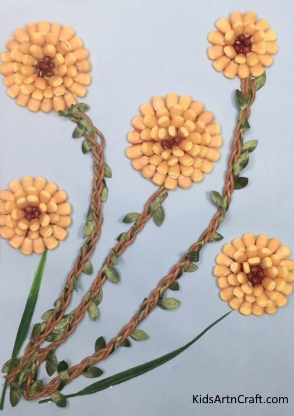 Creating Flower Craft Using Corn Seeds - Activities for Children Utilizing Cereals and Dried Beans 