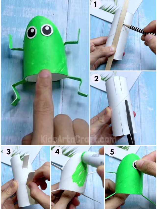 How to Make Frog by Toilet Paper Roll StepbyStep Tutorial Kids Art