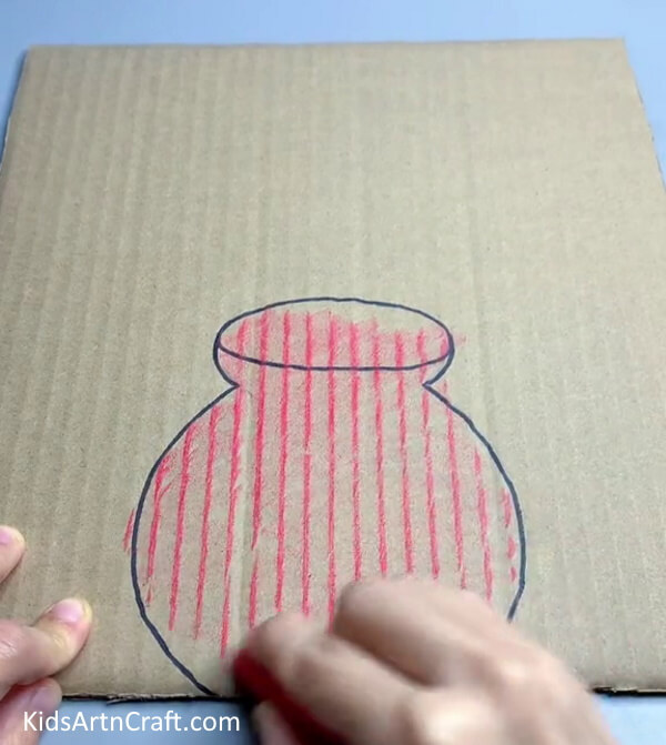 Coloring The Flower Pot Red - Producing flower art with cardboard