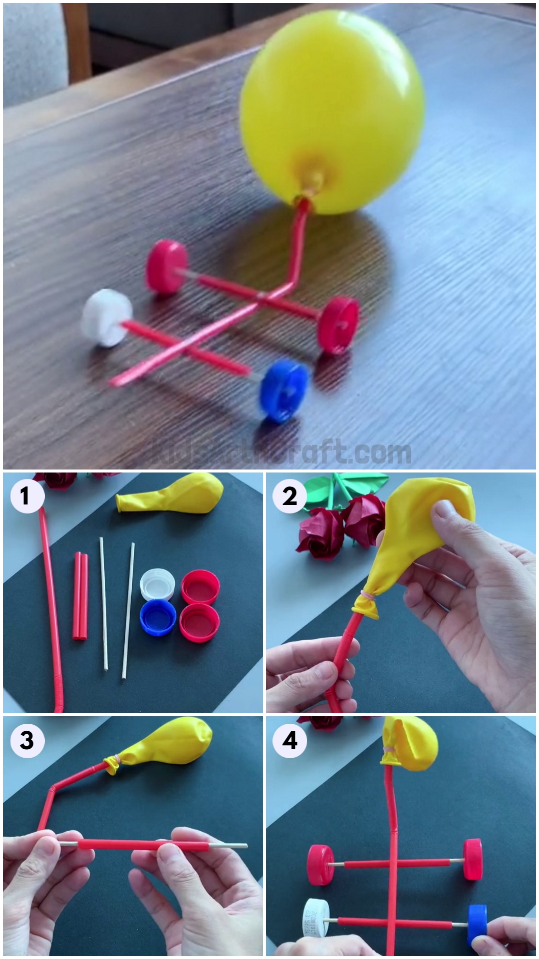 DIY car with balloon and straw Easy Tutorial