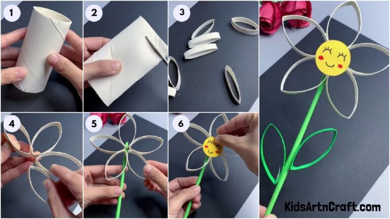 DIY Cardboard Tube Flowers Step by Step Tutorial - Kids Art & Craft