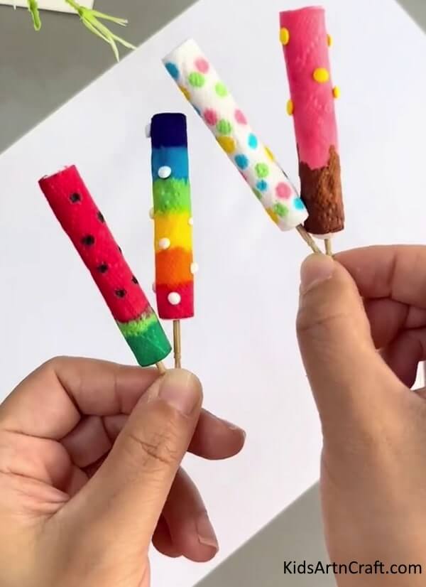 Amusing and Uncomplicated Arts and Crafts for Kids to Experiment with at Home - DIY Colorful Popsicles With Tissue Paper