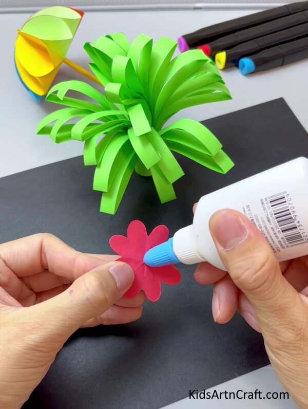 Adding Glue Drop - Developing Easy Paper Flower Art For Little Ones
