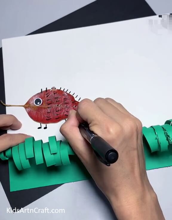 Completing Detailing Hedgehog Guiding Kids on DIY Fall Leaf Crafts