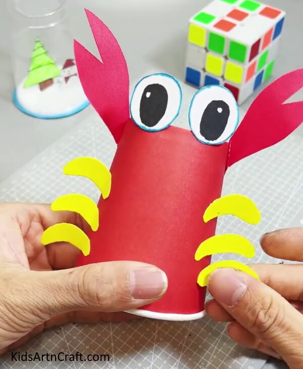 Completing Pasting Legs - How To Put Together a Reused Paper Cup Crab