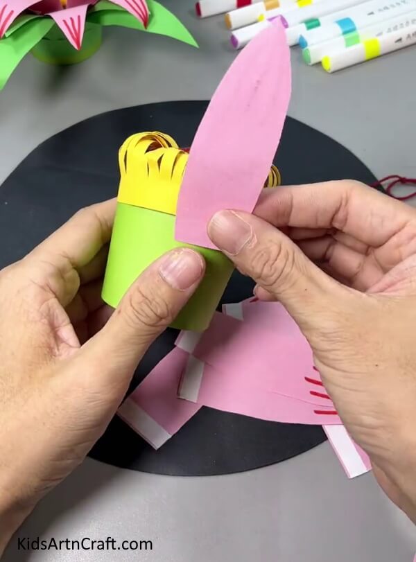 Pasting Petals On Paper Cup - Tips for Making a Paper Flower Hanging Creation Step-by-Step Guide