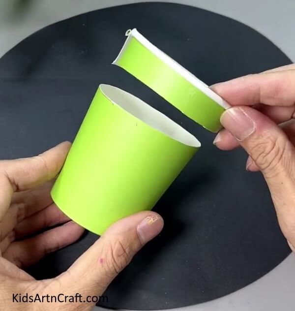 Cutting Top Of Paper Cup - Tutorial for Crafting a Paper Flower Hanging Art Piece