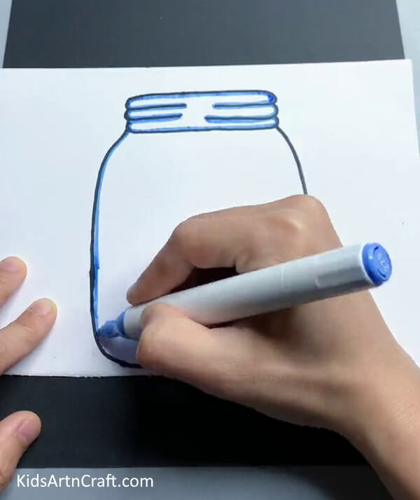Drawing With A Blue Sketch Pen As Details - Charming Paper Artwork Of A Vase For Room Decoration