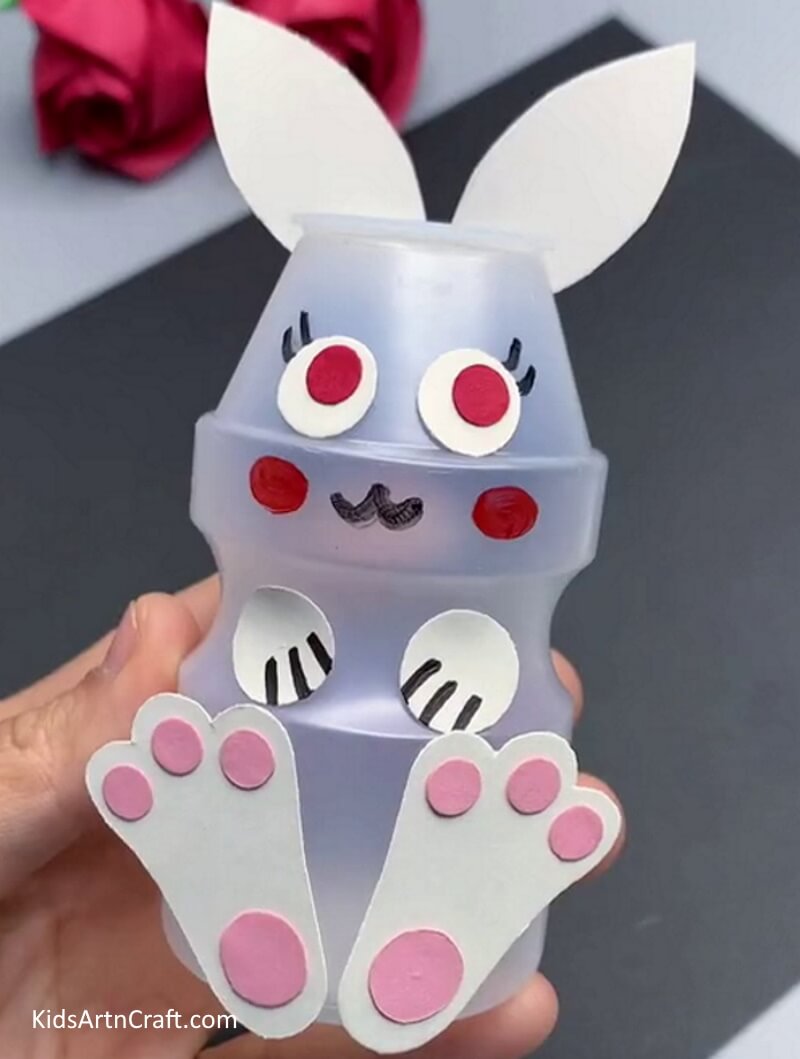 Plastic Bottle Bunny Craft Is Finished! - A kid-friendly activity: Building a bunny out of plastic bottles. 