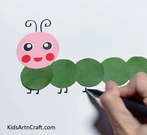 Drawing Legs of Caterpillar - Putting Together a Caterpillar with Colorful Leaves