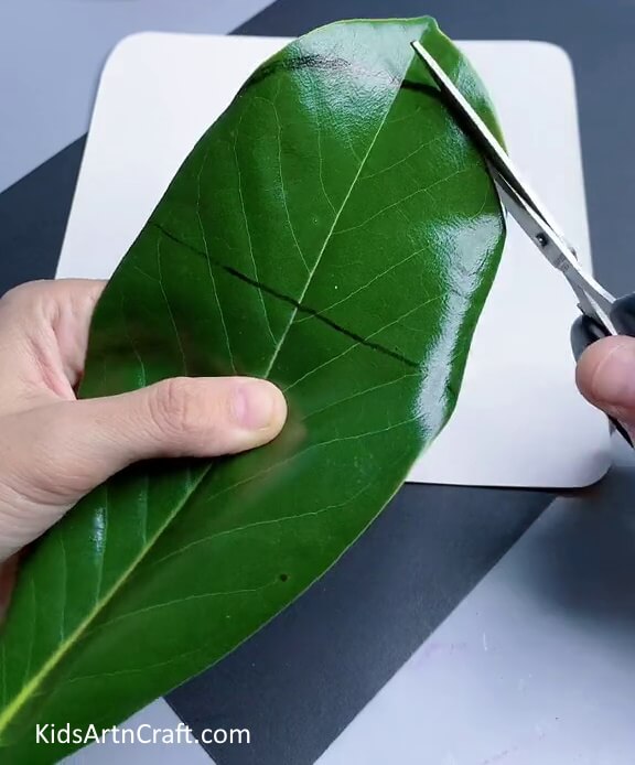 Cutting Hemisphere Out Of Green Leaf - An Uncomplicated Dinosaur Craft For Children Utilizing Green Leaf