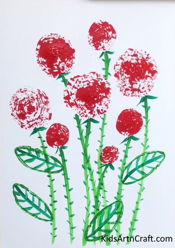 Easy Red Roses Painting Using Sponge For Kids - Innovative and Diverse Painting Ideas for Kids