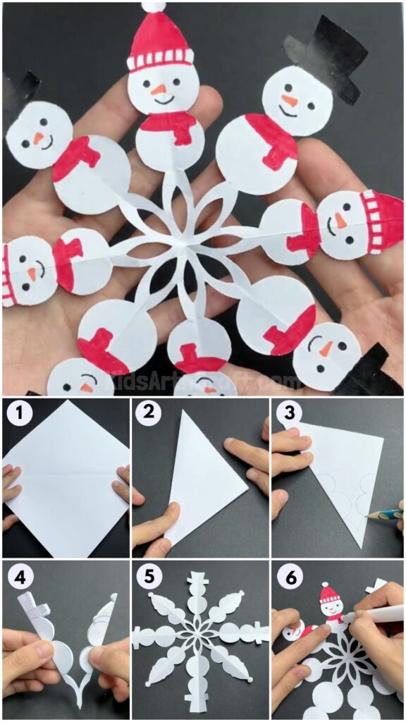 How to Make a Snowman Shape Paper Snowflake Kids Art & Craft