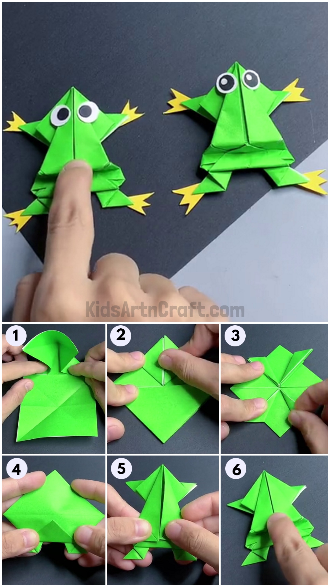 How To Make Origami Paper Frog Step by Step Instructions Kids Art 