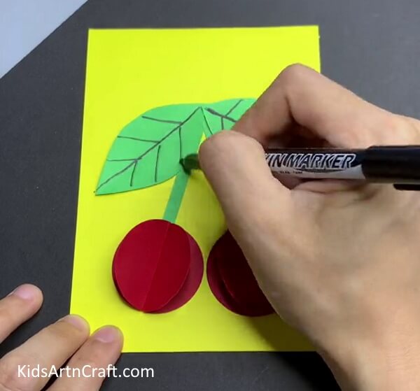 Drawing Details On Leaves - An Easy and Fun Paper Crafting Idea - Cherries on a Card 