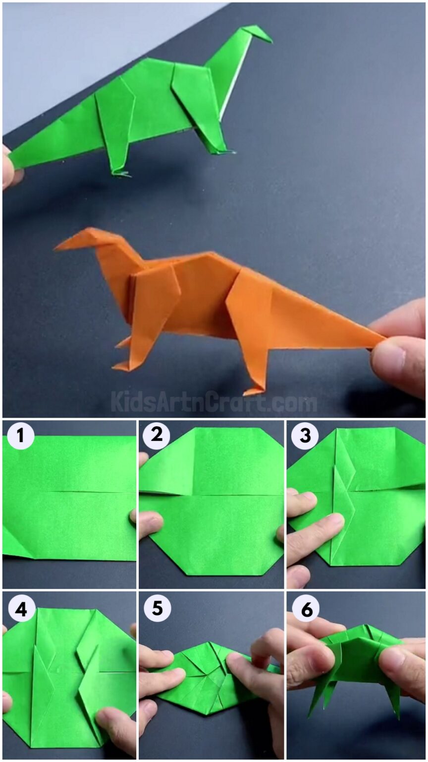 How To Make Paper Dinosaur Origami Craft Easy Tutorial Kids Art & Craft