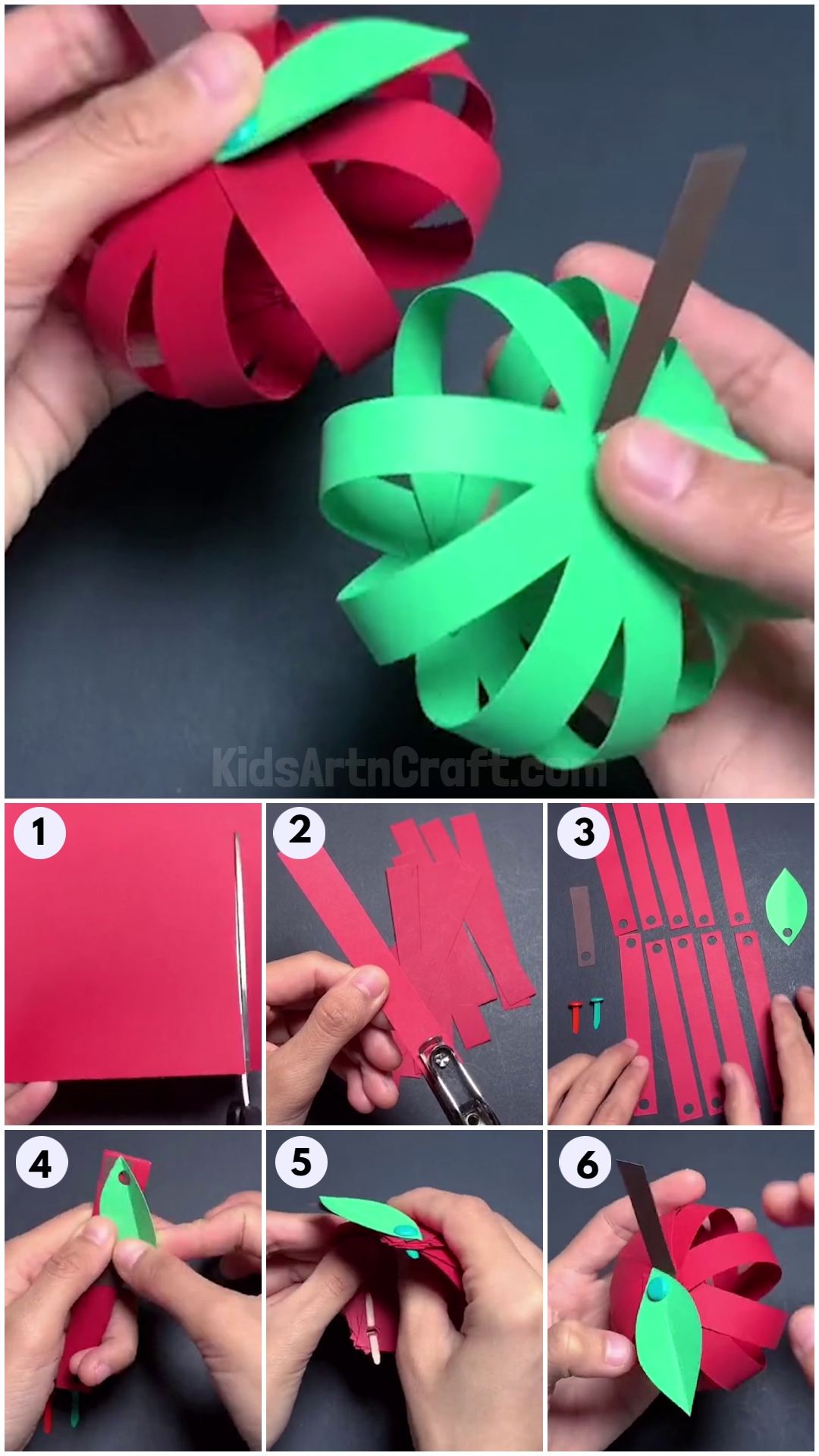 How to Make Paper Strip Apple Craft Tutorial for Kids
