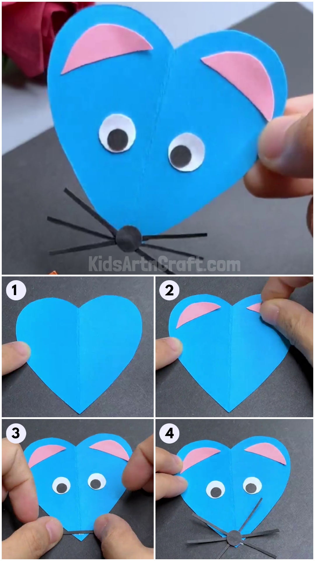 Learn To Make Easy Heart Shaped Paper Mouse Craft
